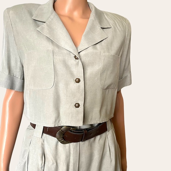 80s Vtg Safari Belted Belted Boho Romper - Picture 4 of 8